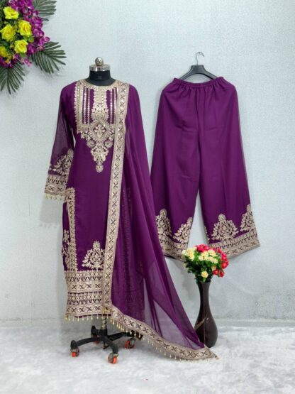 THE LIBAS KF 1628 PURPLE GEORGETTE PAKISTANI SUITS FOR LADIES