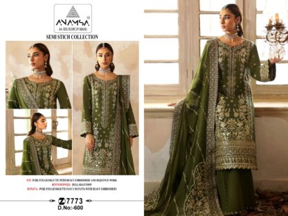 ANAMSA 600 SEMI STITCHED LUXURY PAKISTANI SUITS ONLINE SUPPLIER