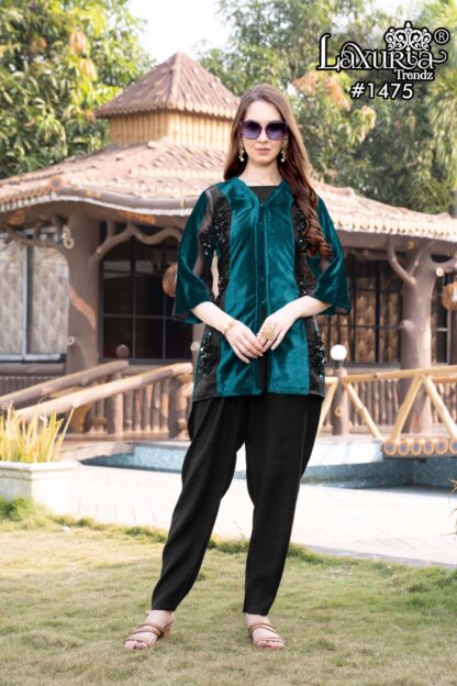 LAXURIA TRENDZ 1475 PEACOCK BLUE READYMADE PAKISTANI KURTI WITH PRICE