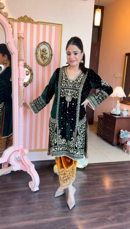 LC 1324 NEW VELVET KURTI-PLAZZO SET ONLINE WHOLESALE LC 1324, SALWAR KAMEEZ WHOLESALER  LC, PLAZZO, Single, Suits