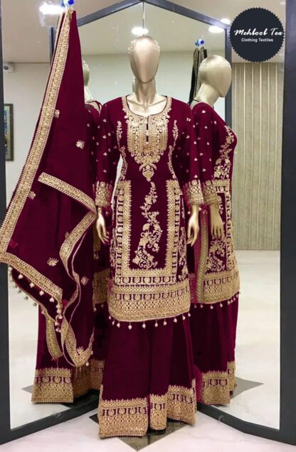 MEHBBOB TEX 1356 B HEAVY VELVET PAKISTANI SALWAR SUITS DESIGN KURTIS WHOLESALER, MEHBBOB TEX 1356 A HEAVY VELVET  MEHBOOB TEX, Single, Suits