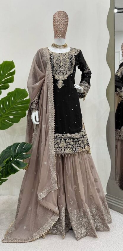 THE LIBAS BLACK SHARARA STITCH READYMADE COLLECTION WHOLESALE