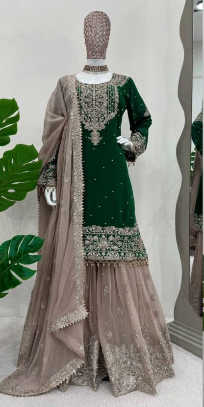 THE LIBAS GREEN SHARARA STITCH READYMADE COLLECTION DESIGN