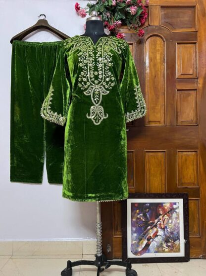 LC 1156 GREEN VELVET PLAZZO PARTY WEAR COLLECTION WITH PRICE LC 1156 GREEN VELVET, LC 1156 MEHANDI, SALWAR KAMEEZ WHOLESALER  LC, PLAZZO, Single, Suits