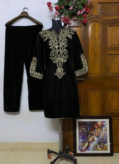LC 1156 BLACK VELVET PLAZZO PARTY WEAR COLLECTION DESIGN LC 1156 BLACK VELVET, SALWAR KAMEEZ WHOLESALER  LC, PLAZZO, Single, Suits