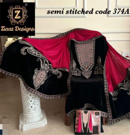 ZIAAZ DESIGNS 374 A VELVET PAKISTANI SUITS AT WHOLESALE PRICE - Image 2