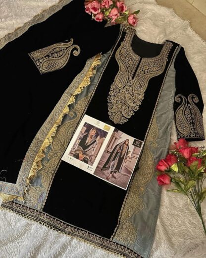 ZIAAZ DESIGN 384 VELVET SEMI STITCHED PAKISTANI SUITS ONLINE SUPPLIER - Image 2