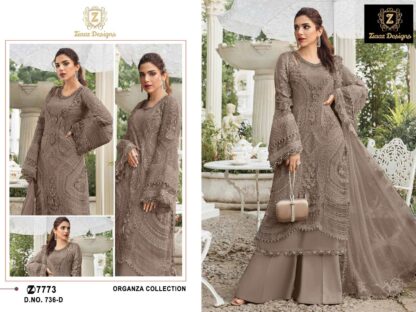 ZIAAZ DESIGN 736 D SEMI STITCHED ORGANZA PAKISTANI SUITS WITH PRICE