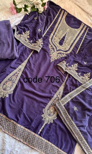 ZIAAZ DESIGNS 706 VELVET SEMI STITCHED WHOLESALE OF PAKISTANI SUITSZIAAZ DESIGNS 706 VELVET SEMI STITCHED WHOLESALE OF PAKISTANI SUITS