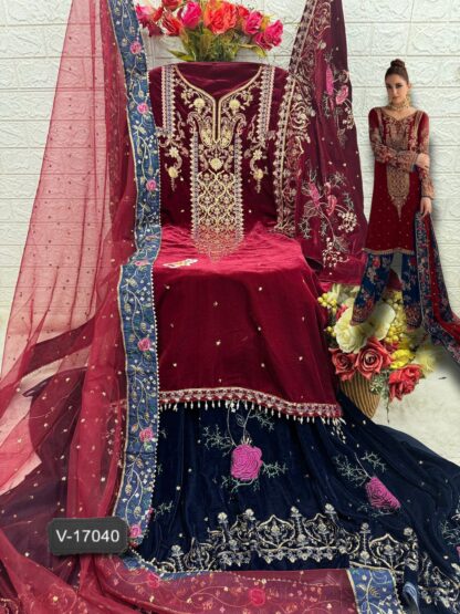 ZIAAZ DESIGNS V 17040 VELVET WEDDING PAKISTANI SUITS ONLINE - Image 2