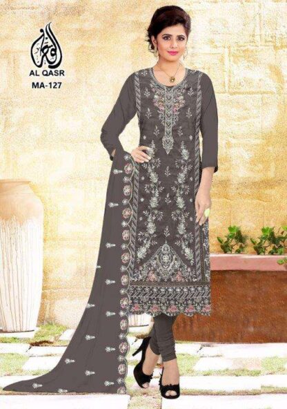 AL QASR MA 127 GREY SEMISTITCHED PAKISTANI SUITS IN SINGLE PIECE