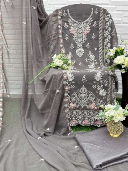 AL QASR MA 127 GREY SEMISTITCHED PAKISTANI SUITS IN SINGLE PIECE - Image 2