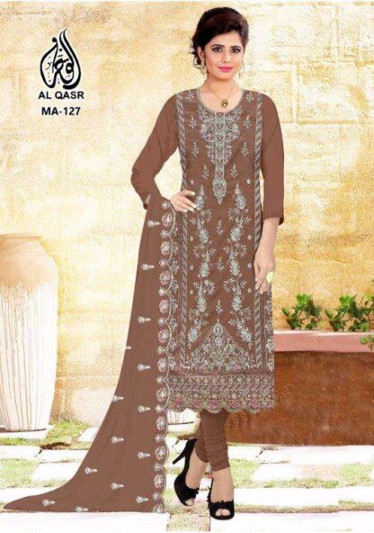 AL QASR MA 127 LIGHT BROWN SEMISTITCHED WHOLESALE PAKISTANI SUITS ONLINE