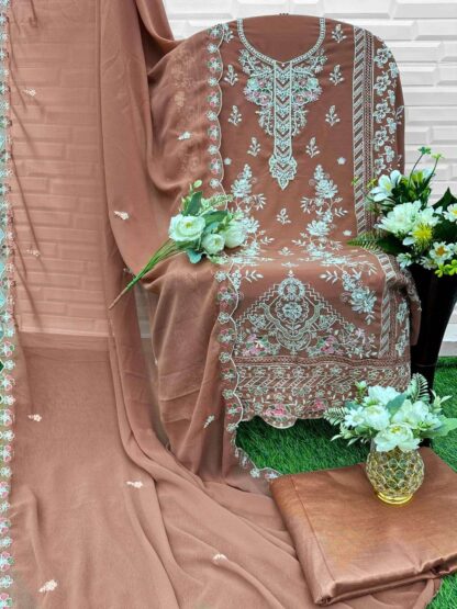 AL QASR MA 127 LIGHT BROWN SEMISTITCHED WHOLESALE PAKISTANI SUITS ONLINE