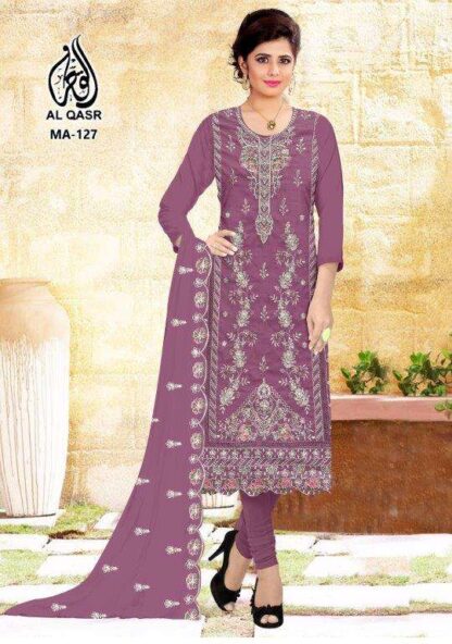 AL QASR MA 127 PURPLE SEMISTITCHED PAKISTANI SUITS ONLINE INDIA