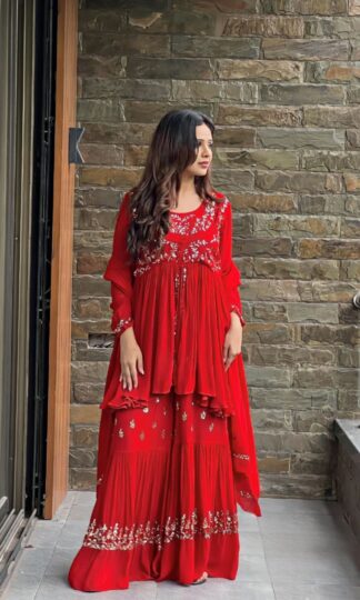 KD 1494 RED SHARARA PLAZZO SET ONLINE SUPPLIERKD 1494 RED SHARARA PLAZZO SET ONLINE SUPPLIER