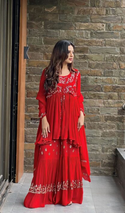 KD 1494 RED SHARARA PLAZZO SET ONLINE SUPPLIER