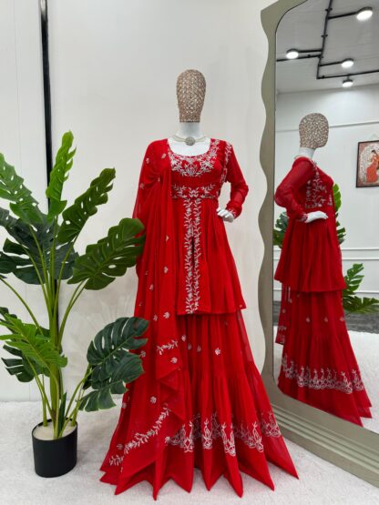 KD 1494 RED SHARARA PLAZZO SET ONLINE SUPPLIER