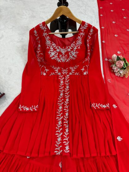 KD 1494 RED SHARARA PLAZZO SET ONLINE SUPPLIER - Image 2