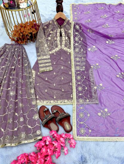 PD1080 PURE TWIL GOLD NET TOP PLAZZO & DUPATTA SET ONLINE - Image 2