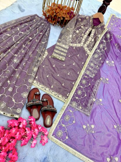 PD1080 PURE TWIL GOLD NET TOP PLAZZO & DUPATTA SET ONLINE - Image 4