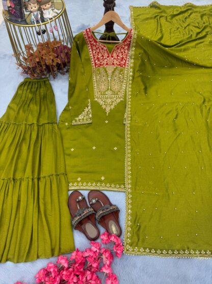 PD1082 PREMIUM DESIGNER READYMADE TOP SARARA PLAZZO & DUPATTA DESIGN - Image 2