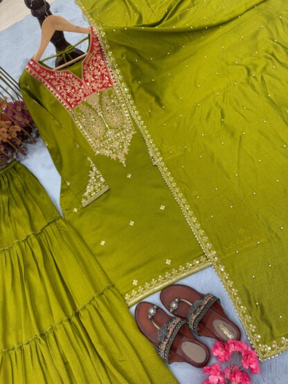 PD1082 PREMIUM DESIGNER READYMADE TOP SARARA PLAZZO & DUPATTA DESIGN