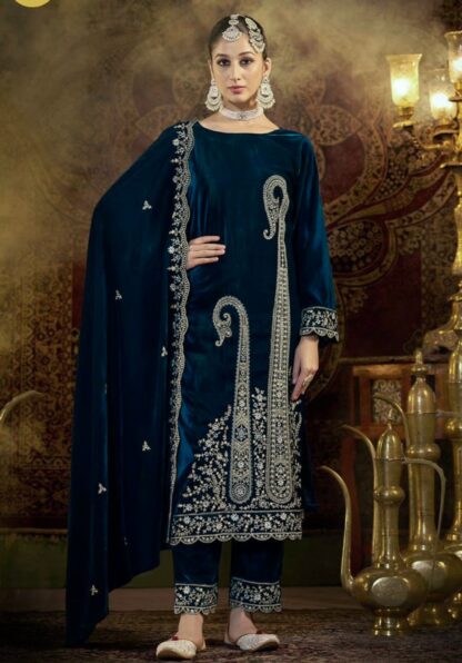 SRK 5218 VELVET NEVY BLUE PARTY WAER SUITS WHOLESALE