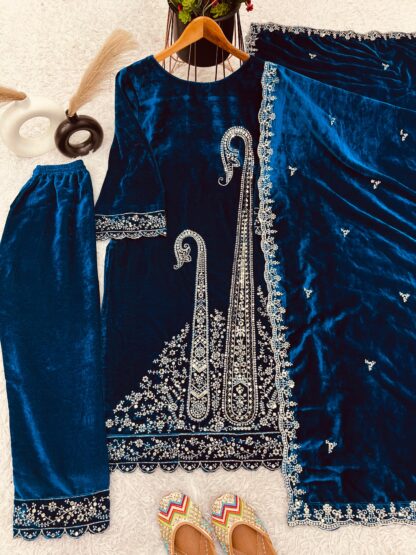 SRK 5218 VELVET NEVY BLUE PARTY WAER SUITS WHOLESALE - Image 2