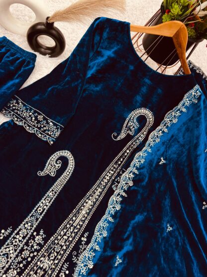 SRK 5218 VELVET NEVY BLUE PARTY WAER SUITS WHOLESALE - Image 5