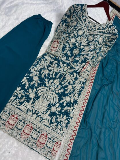 SSR 494 PEACOCK BLUE READYMADE TOP PLAZZO DUPATTA SET ONLINE BEST QUALITY PAKISTANI SUITS, PAKISTANI SUITS AT MANUFACTURER PRICE, PAKISTANI SUITS BEST PRICE, PAKISTANI SUITS COLLECTION, PAKISTANI SUITS ONLINE SHOPPING, PAKISTANI SUITS ONLINE SHOPPING IN INDIA, PAKISTANI SUITS WHOLESALE, SSR 494 PEACOCK BLUE READYMADE  Pakistani Suits, Salwar Kameez, Single, Suits
