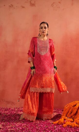 YD 014 BANDHANI PRINT TOP SHARARA WITH DUPATTA SET WHOLESALEYD 014 BANDHANI PRINT TOP SHARARA WITH DUPATTA SET WHOLESALE