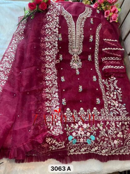 ZARQASH Z 3064 A ORGANZA PAKISTANI SALWAR KAMEEZ COTTON SUITS, PAKISTANI SUITS ONLINE, PAKISTANI SUITS SINGLE PIECE, SALWAR KAMEEZ ONLINE, ZARQASH Z 214 A READYMADE, ZARQASH Z 3064 A ORGANZA  Pakistani Suits, Salwar Kameez, Single, Suits, ZARQASH