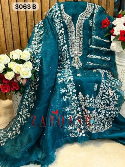 ZARQASH Z 3064 B ORGANZA WHOLESALE OF PAKISTANI SUITS COTTON SUITS, PAKISTANI SUITS ONLINE, PAKISTANI SUITS SINGLE PIECE, SALWAR KAMEEZ ONLINE, ZARQASH Z 3064 B ORGANZA  Pakistani Suits, Salwar Kameez, Single, Suits, ZARQASH