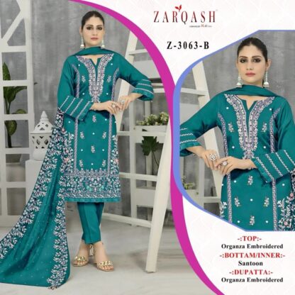 ZARQASH Z 3064 B ORGANZA WHOLESALE OF PAKISTANI SUITS COTTON SUITS, PAKISTANI SUITS ONLINE, PAKISTANI SUITS SINGLE PIECE, SALWAR KAMEEZ ONLINE, ZARQASH Z 3064 B ORGANZA  Pakistani Suits, Salwar Kameez, Single, Suits, ZARQASH