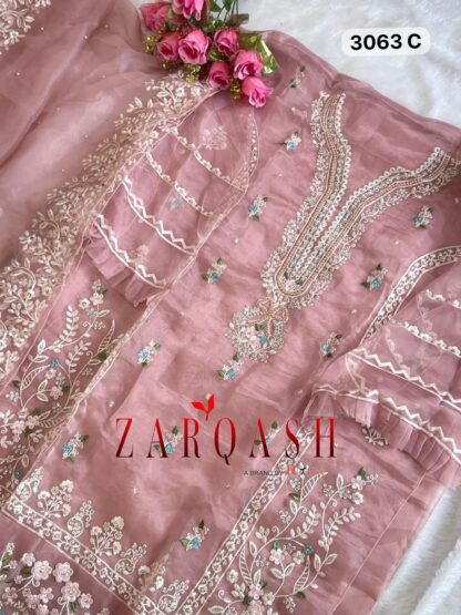 ZARQASH Z 3064 C ORGANZA PAKISTANI SUITS ONLINE SUPPLIER COTTON SUITS, PAKISTANI SUITS ONLINE, PAKISTANI SUITS SINGLE PIECE, SALWAR KAMEEZ ONLINE, ZARQASH Z 3064 C ORGANZA  Pakistani Suits, Salwar Kameez, Single, Suits, ZARQASH