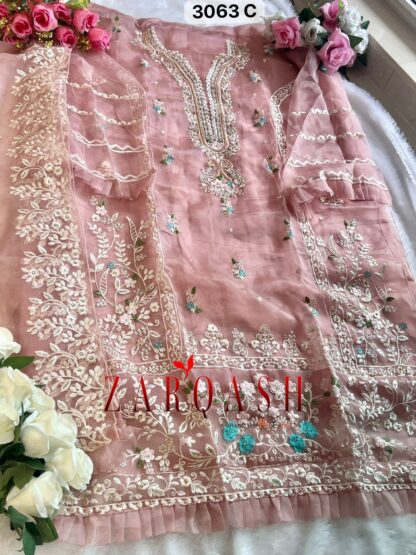 ZARQASH Z 3064 C ORGANZA PAKISTANI SUITS ONLINE SUPPLIER COTTON SUITS, PAKISTANI SUITS ONLINE, PAKISTANI SUITS SINGLE PIECE, SALWAR KAMEEZ ONLINE, ZARQASH Z 3064 C ORGANZA  Pakistani Suits, Salwar Kameez, Single, Suits, ZARQASH