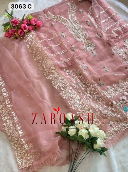 ZARQASH Z 3064 C ORGANZA PAKISTANI SUITS ONLINE SUPPLIER COTTON SUITS, PAKISTANI SUITS ONLINE, PAKISTANI SUITS SINGLE PIECE, SALWAR KAMEEZ ONLINE, ZARQASH Z 3064 C ORGANZA  Pakistani Suits, Salwar Kameez, Single, Suits, ZARQASH