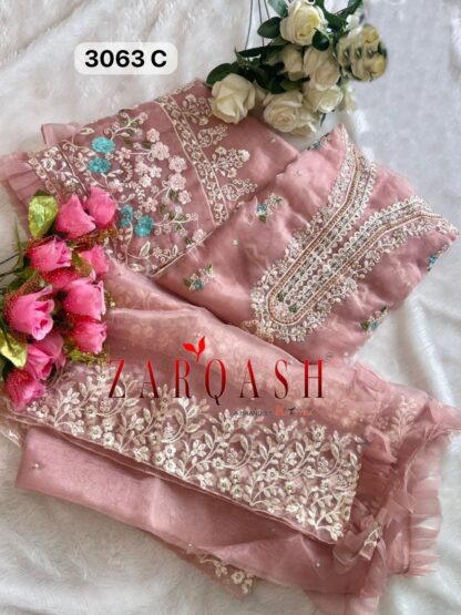 ZARQASH Z 3064 C ORGANZA PAKISTANI SUITS ONLINE SUPPLIER COTTON SUITS, PAKISTANI SUITS ONLINE, PAKISTANI SUITS SINGLE PIECE, SALWAR KAMEEZ ONLINE, ZARQASH Z 3064 C ORGANZA  Pakistani Suits, Salwar Kameez, Single, Suits, ZARQASH