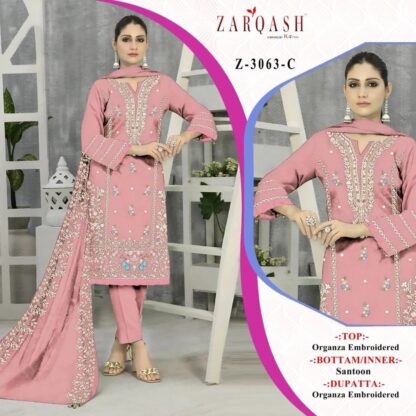 ZARQASH Z 3064 C ORGANZA PAKISTANI SUITS ONLINE SUPPLIER COTTON SUITS, PAKISTANI SUITS ONLINE, PAKISTANI SUITS SINGLE PIECE, SALWAR KAMEEZ ONLINE, ZARQASH Z 3064 C ORGANZA  Pakistani Suits, Salwar Kameez, Single, Suits, ZARQASH
