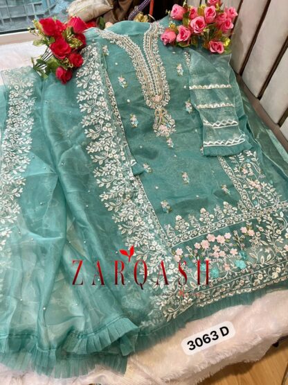 ZARQASH Z 3064 D ORGANZA PAKISTANI SUITS FOR LADIES COTTON SUITS, PAKISTANI SUITS ONLINE, PAKISTANI SUITS SINGLE PIECE, SALWAR KAMEEZ ONLINE, ZARQASH Z 3064 D ORGANZA  Pakistani Suits, Salwar Kameez, Single, Suits, ZARQASH