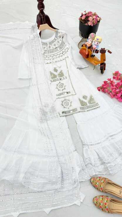 ZC 9006 WHITE LATEST PARTY TOP PALLAZO & DUPATTA SUPPLIER - Image 2