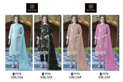 ZIAAZ DESIGNS 714 K ORGANZA PAKISTANI SUITS IN SINGLE PIECE - Image 6
