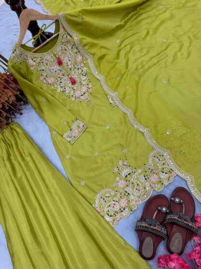 AD191 YELLOW GREEN PLAZZO SET ONLINE SHOPPING - Image 3