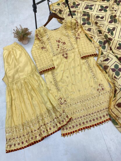 BE 132 EID SPECIAL LUXURIOUS SILK FABRIC TOP AND SARARA WITH DUPATTA BE 132 EID SPECIAL, BEST QUALITY PAKISTANI SUITS, GOWN WHOLESALER, ONLINE SHOPPING SUITS, PAKISTANI SALWAR KAMEEZ, PAKISTANI SUITS AT MANUFACTURER PRICE, PAKISTANI SUITS IN SINGLE, PAKISTANI SUITS IN SURAT, PAKISTANI SUITS MANUFACTURER IN SURAT, PAKISTANI SUITS WHOLESALER FROM SURAT, SALWAR KAMEEZ WHOLESALE, WHOLESALE SUITS COLLECTION  COSMOS FASHION, FEPIC ROSEMEEN, Pakistani Suits, SHREE FABS, Suits, ZAHA