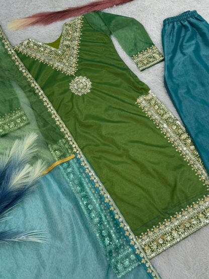 DHK-1323 LIGHT GREEN DESIGN HEAVY EMBROIDERY WORK PLAZZO SET - Image 3