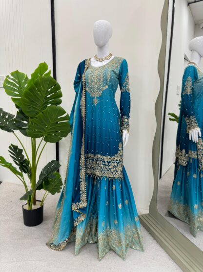 KD 1498 BLUE SHARARA SET ONLINE WHOLESALE BEST QUALITY PAKISTANI SUITS, GOWN WHOLESALER, KD 1498 BLUE SHARARA, ONLINE SHOPPING SUITS, PAKISTANI SALWAR KAMEEZ, PAKISTANI SUITS AT MANUFACTURER PRICE, PAKISTANI SUITS IN SINGLE, PAKISTANI SUITS IN SURAT, PAKISTANI SUITS MANUFACTURER IN SURAT, PAKISTANI SUITS WHOLESALER FROM SURAT, SALWAR KAMEEZ WHOLESALE, WHOLESALE SUITS COLLECTION  COSMOS FASHION, FEPIC ROSEMEEN, Pakistani Suits, SHREE FABS, Suits, ZAHA