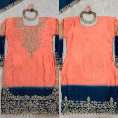 KD 1498 ORANGE RICH COMBINATION SHARARA SET ONLINE