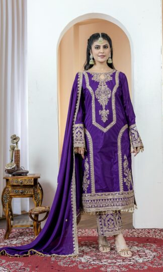 PD1041 PURPLE CHINON SILK PLAZZO SET FOR WEDDINGPD1041 PURPLE CHINON SILK PLAZZO SET FOR WEDDING