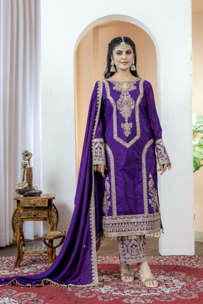 PD1041 PURPLE CHINON SILK PLAZZO SET FOR WEDDING